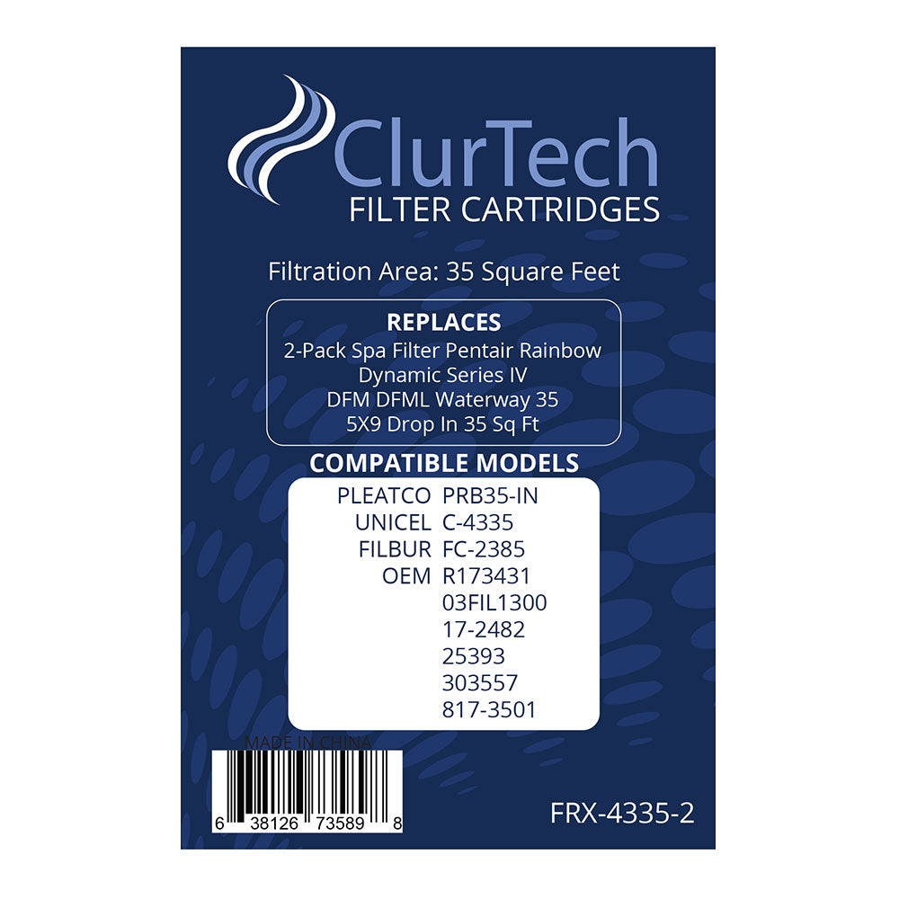 2 Pack ClurTech Replacement Pentair Rainbow Dynamic Series IV DFM DFML Waterway 35 5X9 Drop In 35 Sq Ft Spa Filter Cartridge PRB35-IN C-4335 FC-2385 R173431 03FIL1300 17-2482 25393 303557 817-3501