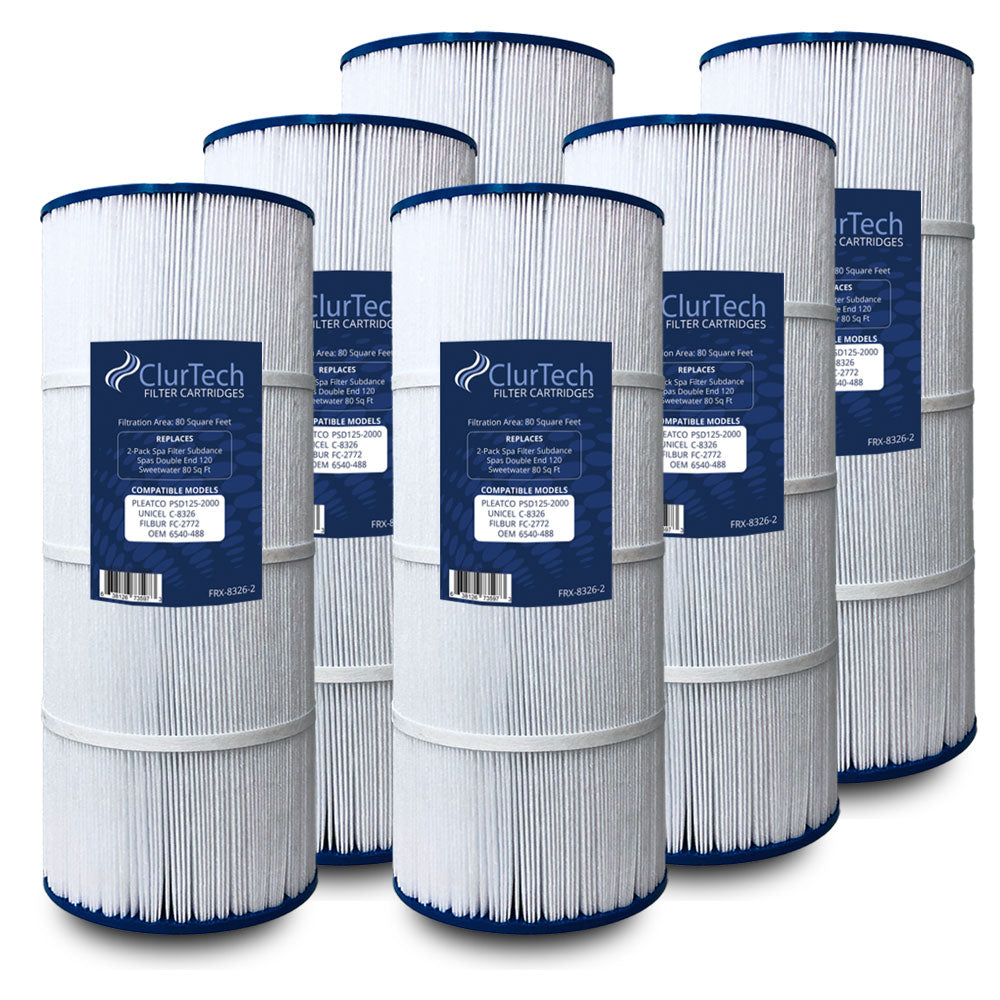 6 Pack ClurTech Replacement Sundance Spas Double End 120 Sweetwater 80 Sq Ft Spa Filter Cartridge