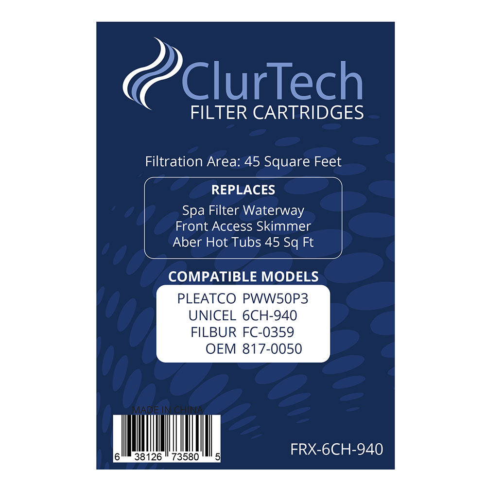 ClurTech Replacement 6 Pack Waterway Front Access Skimmer Aber Hot Tubs 45 Sq Ft Spa Filter Cartridge PWW50P3 6CH-940 FC-0359 817-0050