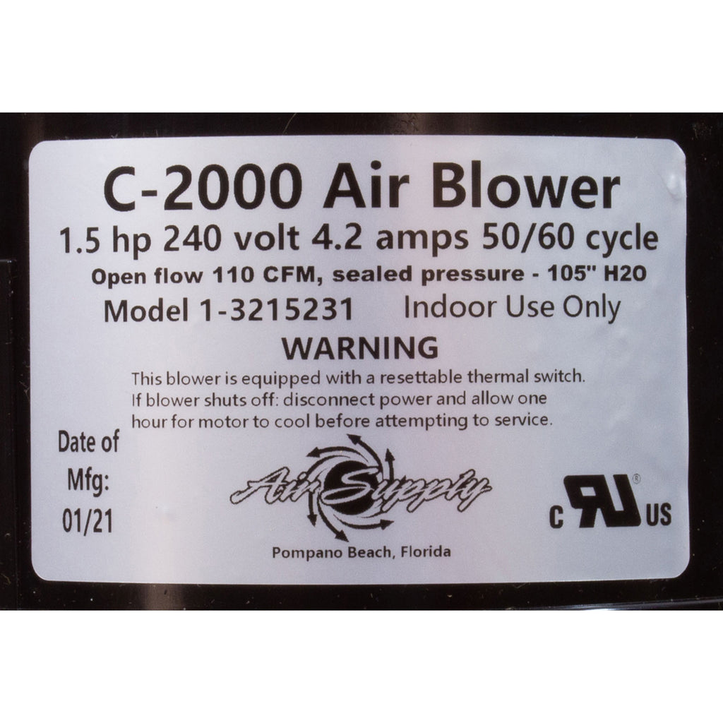 Blower, Air Supply Comet 2000, 2.0hp, 230v, 4.9A, 4ft AMP