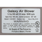 Blower, Air Supply Galaxy V2, 1.0hp, 230v, 3.0A, Hardwire