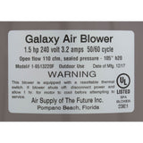 Blower, Air Supply Galaxy Pro, 1.5hp, 230v, 3.2A, Hardwire