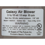 Blower, Air Supply Galaxy V2, 2.0hp, 115v, 9.9A, Hardwire