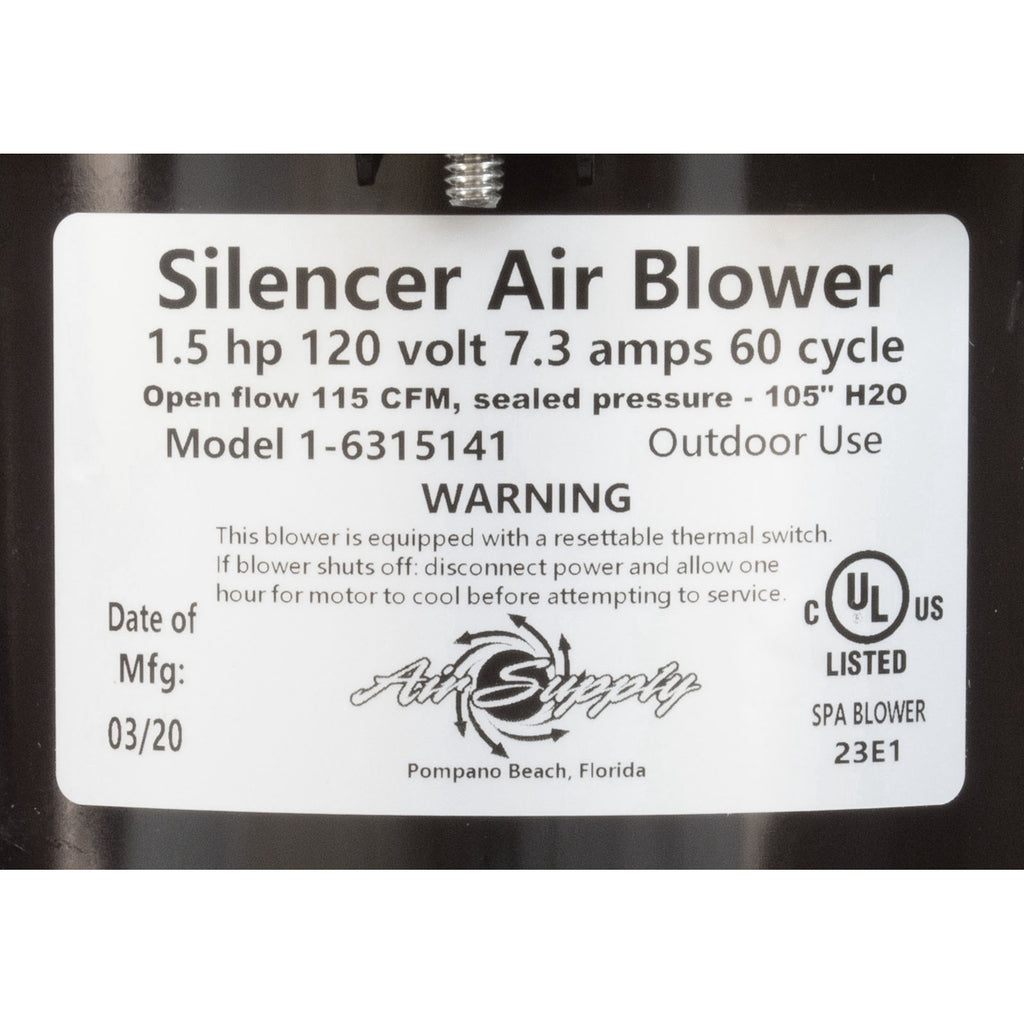 Blower, Air Supply Silencer, 1.5hp, 115v, 7.3A