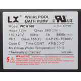 Pump, Bath, LX WCH, 7.0A, 115v, 1.5", w/Air Switch