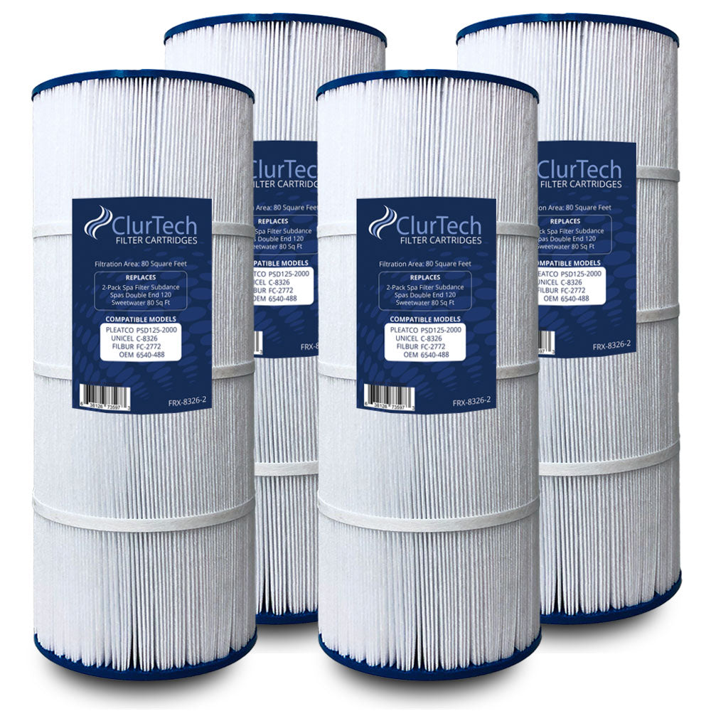 ClurTech Replacement 4 Pack Sundance Spas Double End 120 Sweetwater 80 Sq Ft Spa Filter Cartridge PSD125-2000 C-8326 FC-2772 6540-488